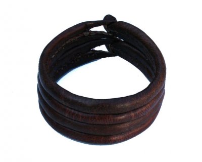 Ghana armband 4 rader bomull och läder brun