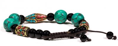 Armband med turkos, svart onyx och korall